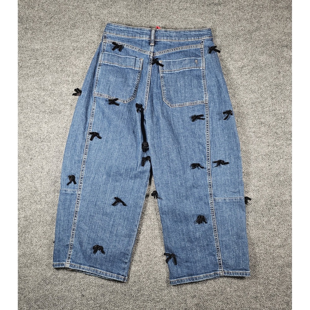 Pilcro Kenna Jeans Velvet Bow Barrel Leg Crop Jeans Womens 28P High Rise - Picture 2 of 5